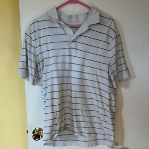 croft & barrow White Polo with Thin Navy and light blue Stripes